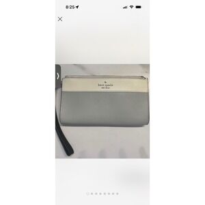 Kate Spade New York Saffiano Leather Double Zip Wristlet Pouch Gray White